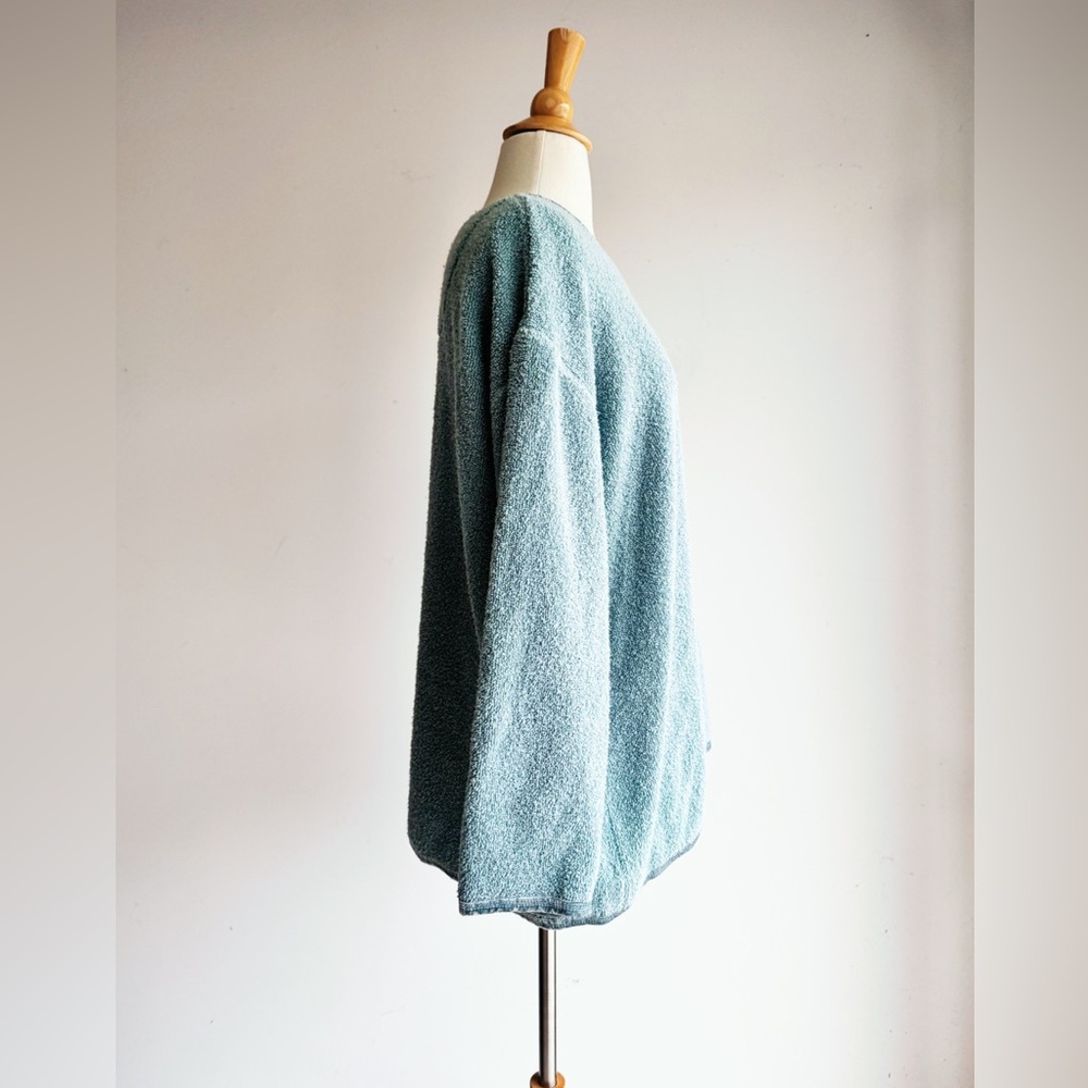 J. JILL Robin’s Egg Terry Cloth Velvet Trim Sweater Large - Picture 3 of 6